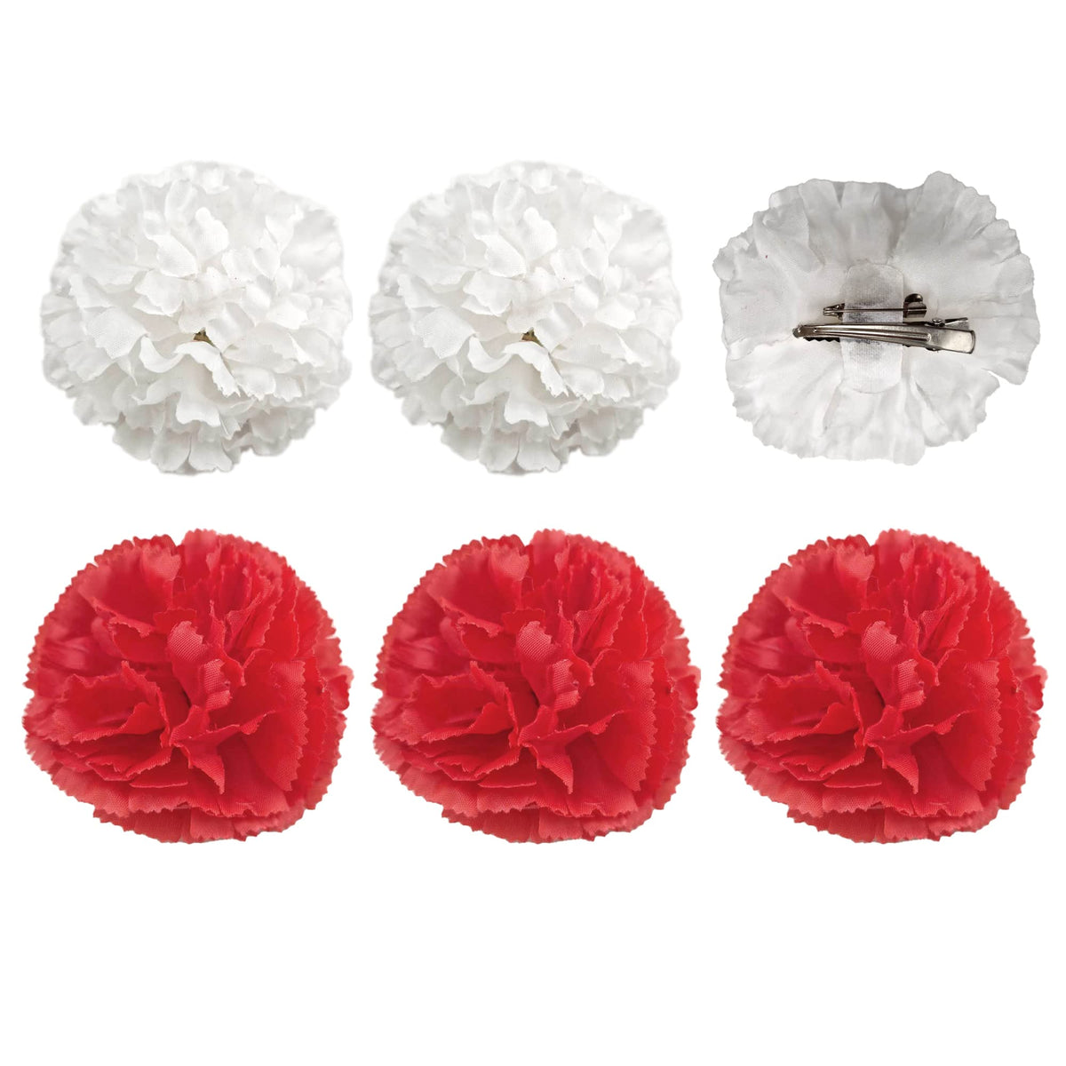 Flamenco Flower Carnation Chulapa Accessories Flamenco Girl Flowers for Hair Flamingo Women for April Fair, Flamingo Sevillana Chulapa and Dance (Pack of 6 Clavel, Red White Clip)