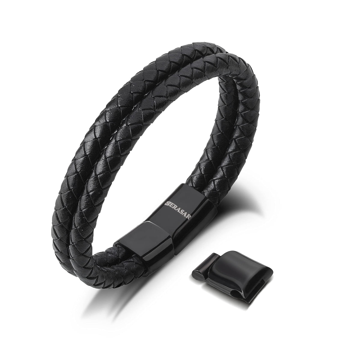 SERASAR 9? Black Leather Bracelets for Men - Mens Bracelets Cowhide Gift-Box Braided Bracelet Stainless Steel Jewelry Wrist-Band Cuff Wrap Rope Bangle Dad Man Pulseras para Hombres Cuero Regalo