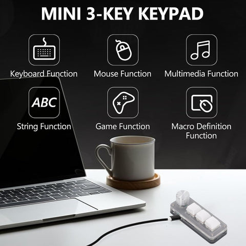 Walfront RGB Mini 3 Key Keypad Wired Mechanical Gaming Keyboard Macro Pad Zooming Cutting Pasting Settable with RGB for Gaming Office Work