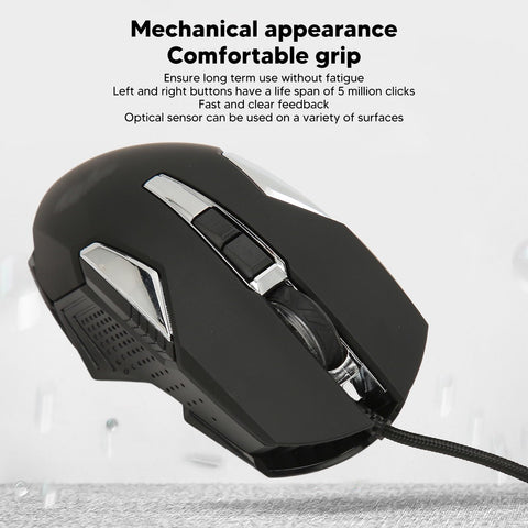 Alit RGB Gaming Mouse USB Wired Brilliant 7200DPi Soft Click Game Tool Silent Operate Customizable Software Vibrant Light Gaming Mice (Black)