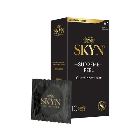 SKYN Supreme Feel Non-Latex Condoms - 10 Count - Ultra-Thin & Pre-Lubricated for a Natural, Smooth Fit