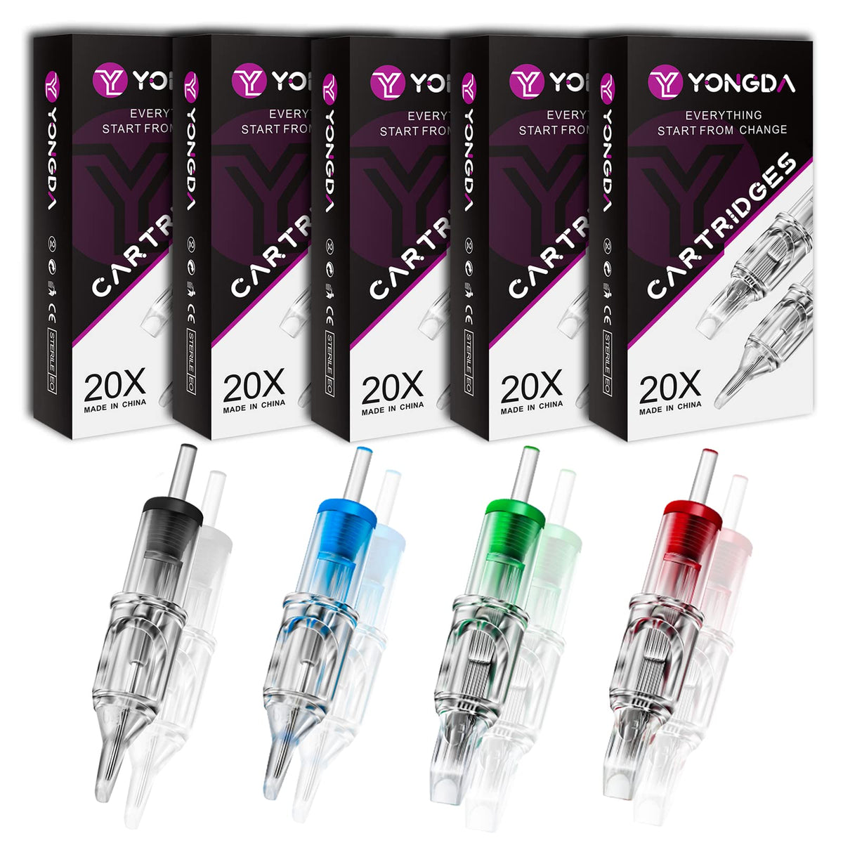 YONGDA 100pcs Mixed Sizes with Standard #12 Needles 3RL 5RL 7RL 9RL 5RS 7RS 7M1 9M1 9RM 11RM for Beginners and Artists