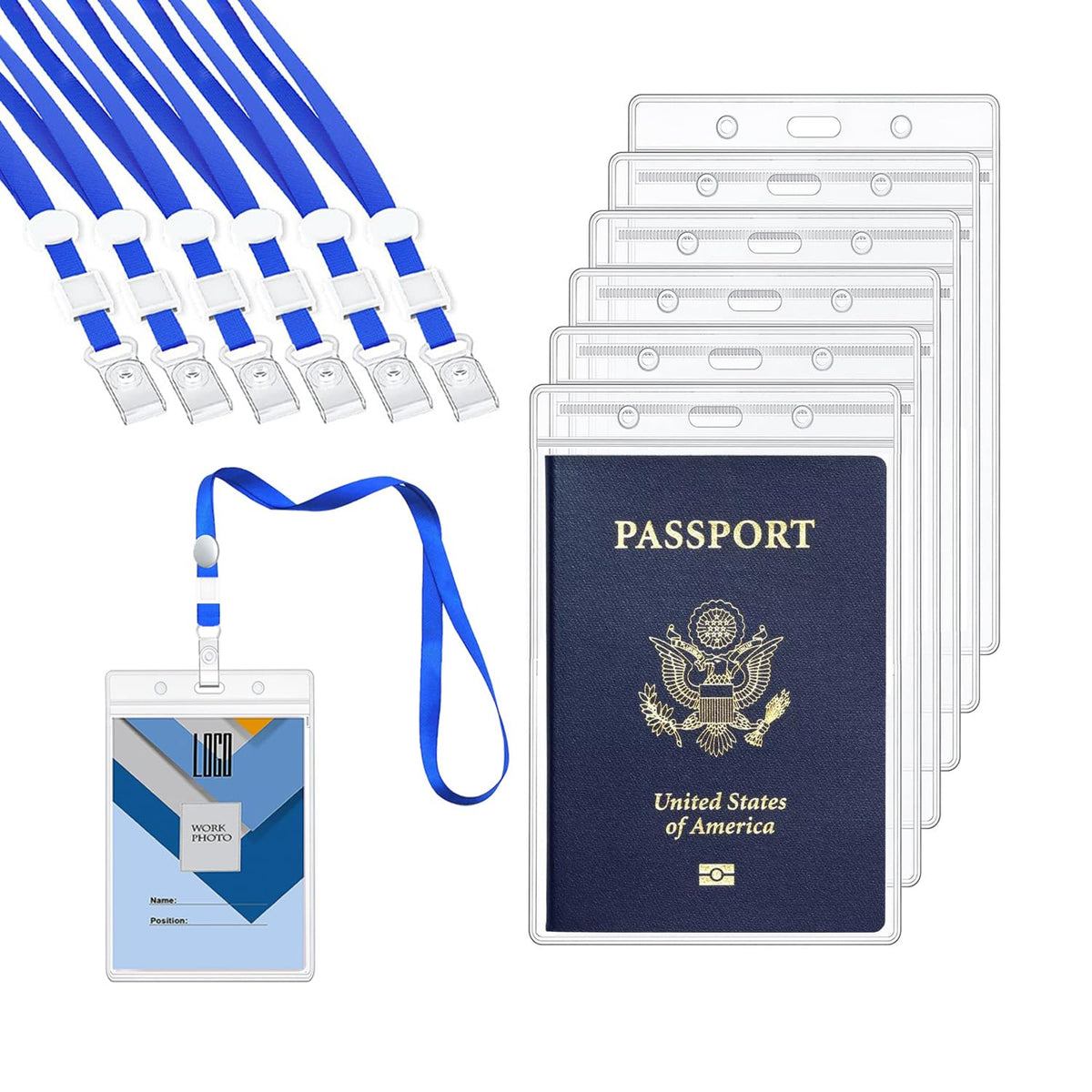 Extra Large Passport Badge Holders with Lanyard, 4x6Inch Heavy Duty Clear Plastic PVC Card Insert Protector Vertical Waterproof Transparent ID Badge Holder for Name Badges and Press Passes