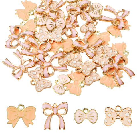 40pcs Bow Charms for Jewelry Making, 4 Styles Cute Bowknot Charms Bow Tie Pendants for Necklace Bracelet Earrings DIY Craft Supplies
