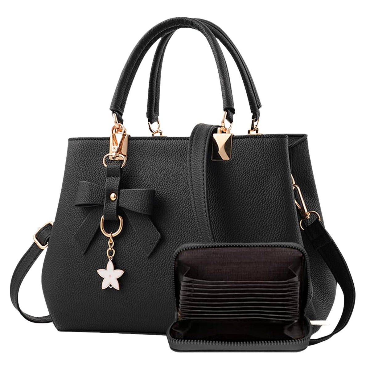 wocharm PU Leather Ladies Shoulder Bag, Top Handle Bag, Womens Handbags Fashion Tote Bag for Casual & Work(Black&Card Package)
