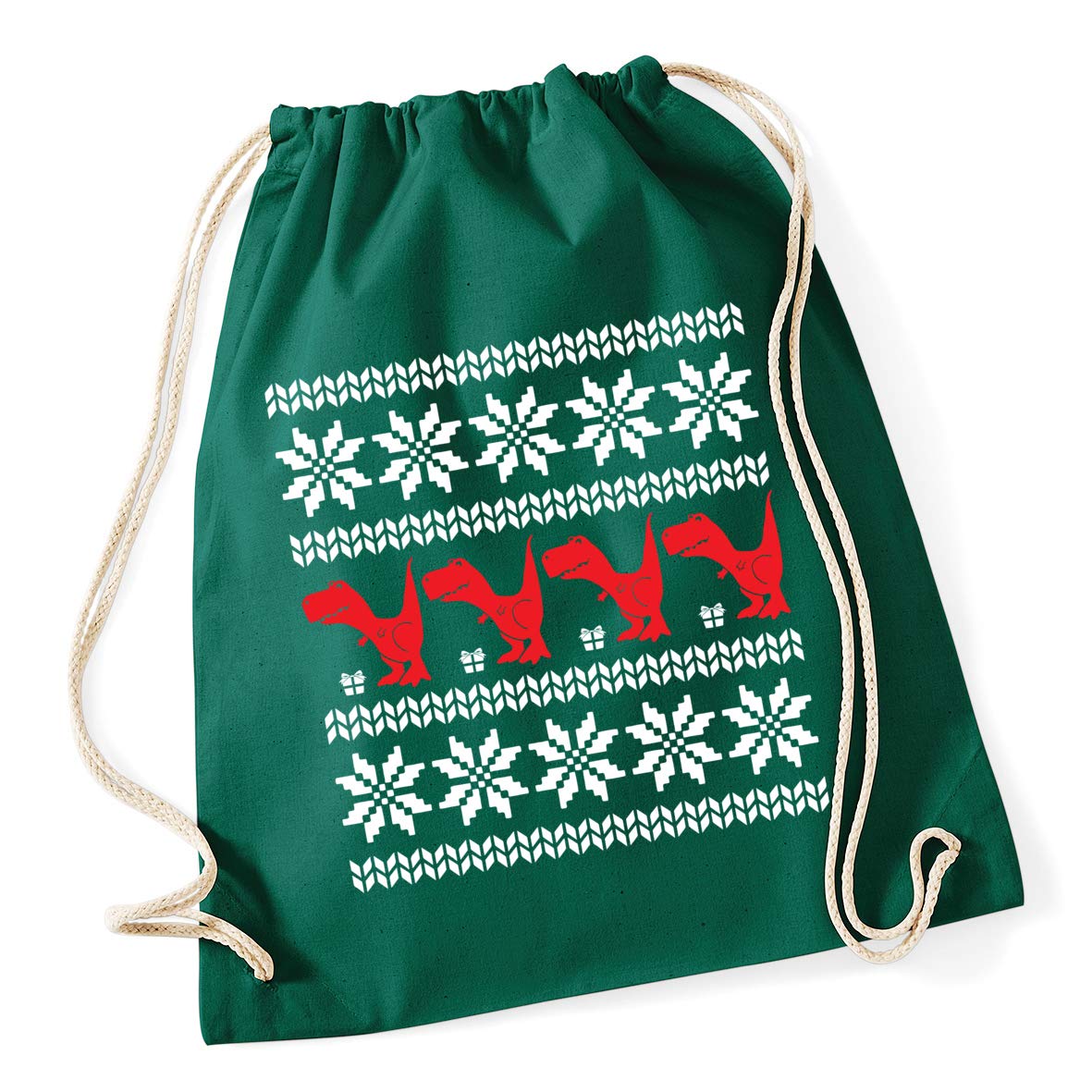 Hippowarehouse Christmas Dinosaur Pattern Drawstring Cotton School Gym Bag 37cm x 46cm, 12 litres