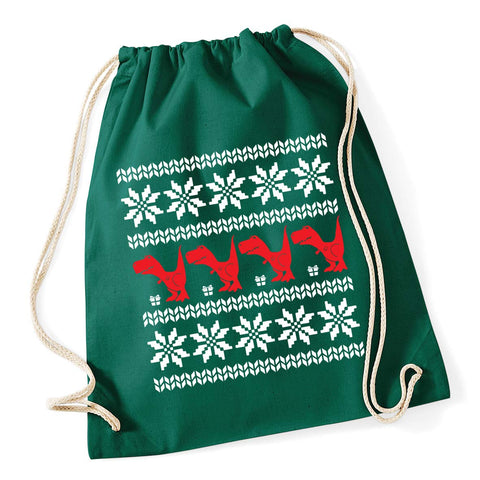 Hippowarehouse Christmas Dinosaur Pattern Drawstring Cotton School Gym Bag 37cm x 46cm, 12 litres