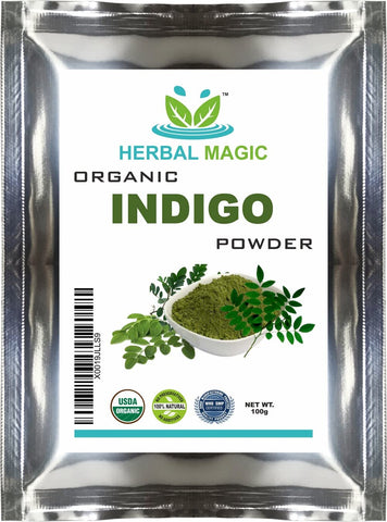 Herbal Magic's 100% Pure & Natural Indigo Powder |Black Henna |Herbal Hair Dye |Black/Brown |Hair Color | Chemical Free |Pure Premium Powder-100g