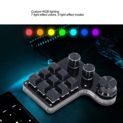 Walfront USB Mini Macro Mechanical Gaming Keyboard 9 Keys 3 Knobs RGB LED Programmable Knob Function Custom Range Macro Pad RGB Keypad for Games