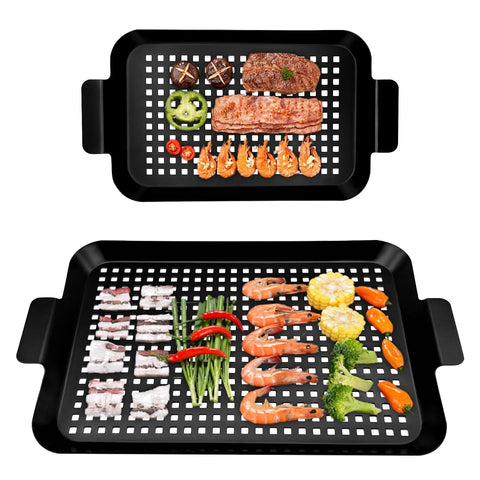 PAXLINSEN Grill Trays, Set of 2 Grill Trays with Non-Stick Coating Vann Can Be Used as a Vegetable Basket, Fish Basket, Grill Trays for Gas Grill Prevents Food from Falling into the Grill