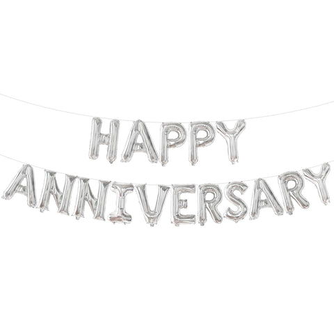 KatchOn, Silver Happy Anniversary Balloons Letters - 16 Inch | Happy Anniversary Banner for Happy Anniversary Decorations | Silver Happy Anniversary Backdrop | Silver Happy Anniversary Balloon Banner