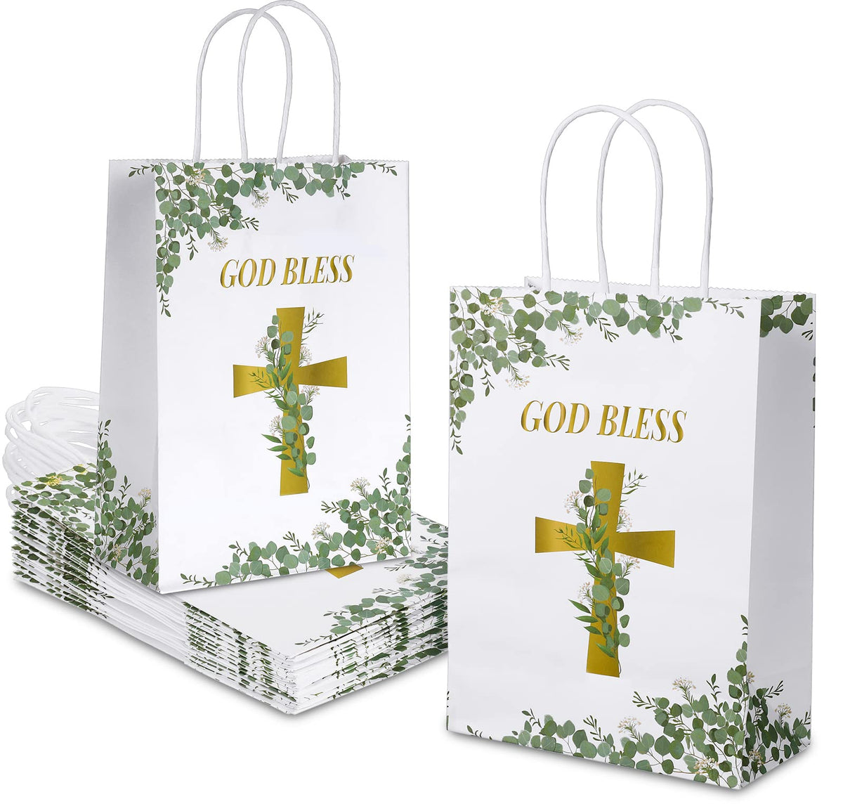 Meanplan First Communion Gifts Small Gift Bags Religious Party Favor Gift of Christ First Communion Gift Bags, 8.66 x 6.3 x 3.15 Inch(18 Pack)