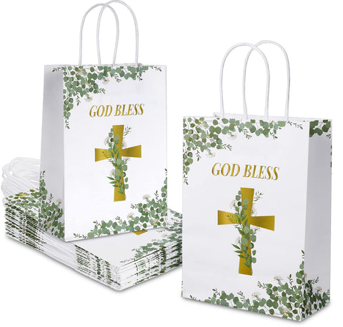 Meanplan First Communion Gifts Small Gift Bags Religious Party Favor Gift of Christ First Communion Gift Bags, 8.66 x 6.3 x 3.15 Inch(18 Pack)