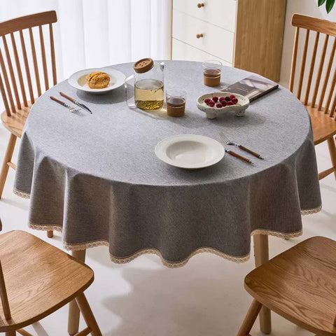 PORUTE 120cm Waterproof Round Table Cloth, Solid Spill-Proof Tablecloth, Soft and Thick Dining Table Cloths, Stain Resistant Dust-Proof Decorative Linen Table Covers