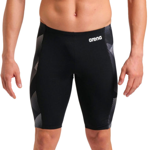ARENA Mens Halftone Competitive Racing Jammers for Intensive Swimming, Reduced Drag Swimsuit,Black-Team Black