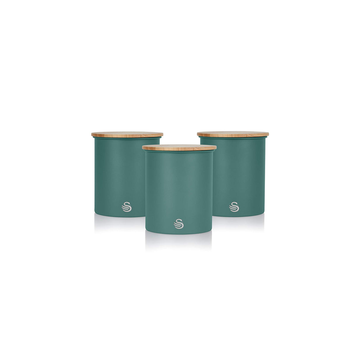 SWAN 3 SWKA17513GREN Nordic Scandi Set of 3 Storage, Tea, Coffee and Sugar Canisters, Pine Green, Steel, Bamboo Lid, 1 Size, 3 Count