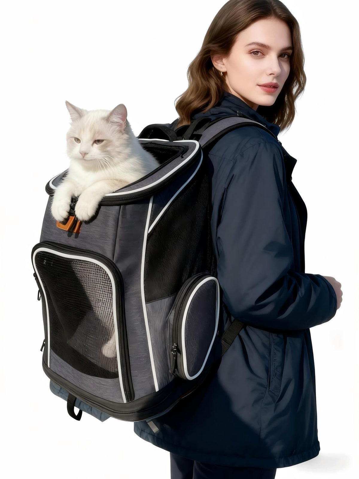 Morpilot® Cat Carrier Backpack, Foldable Pet Carrier Backpack for Cats & Small Dogs, Dog Backpack Carrier with Ventilated Design Inner Safety Strap, Puppy Carrier Bag for Travel Camping Hiking