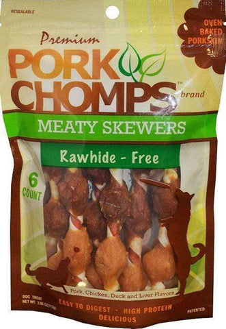Pork Chomps Premium 6CT Meaty Skewers, Brown , 3.98 Ounce (Pack of 1)