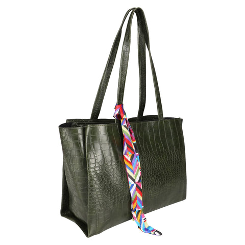 BAGSWORKS Women's Bag/Shoulder Bag/Tote Bag/Croc Pattern/Ice Bag, Green