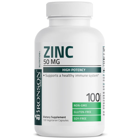 Bronson Zinc 50mg Complex (Zinc Oxide 50% & Zinc Picolinate 50%) High Potency Immune Support Supplement & Antioxidant and Skin Health - Non GMO, 100 Vegetarian Capsules