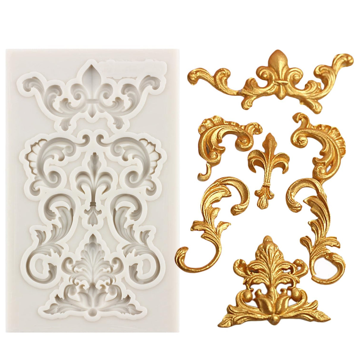 FCKEMLDS Baroque Style Curlicues Scroll Lace Fondant Silicone Mold Relief Flower Lace Molds For Cake Decoration Chocolate Cupcake Topper Candy Sugar Craft Polymer Clay Gum Paste