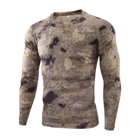 GYHH Mens Long Sleeve Baselayer,Quick-drying Camouflage T-shirt Breathable Crew Neck Military Clothes Fou Outdoor Hunting Hiking Camping Climbing Fishing (AU,Large)
