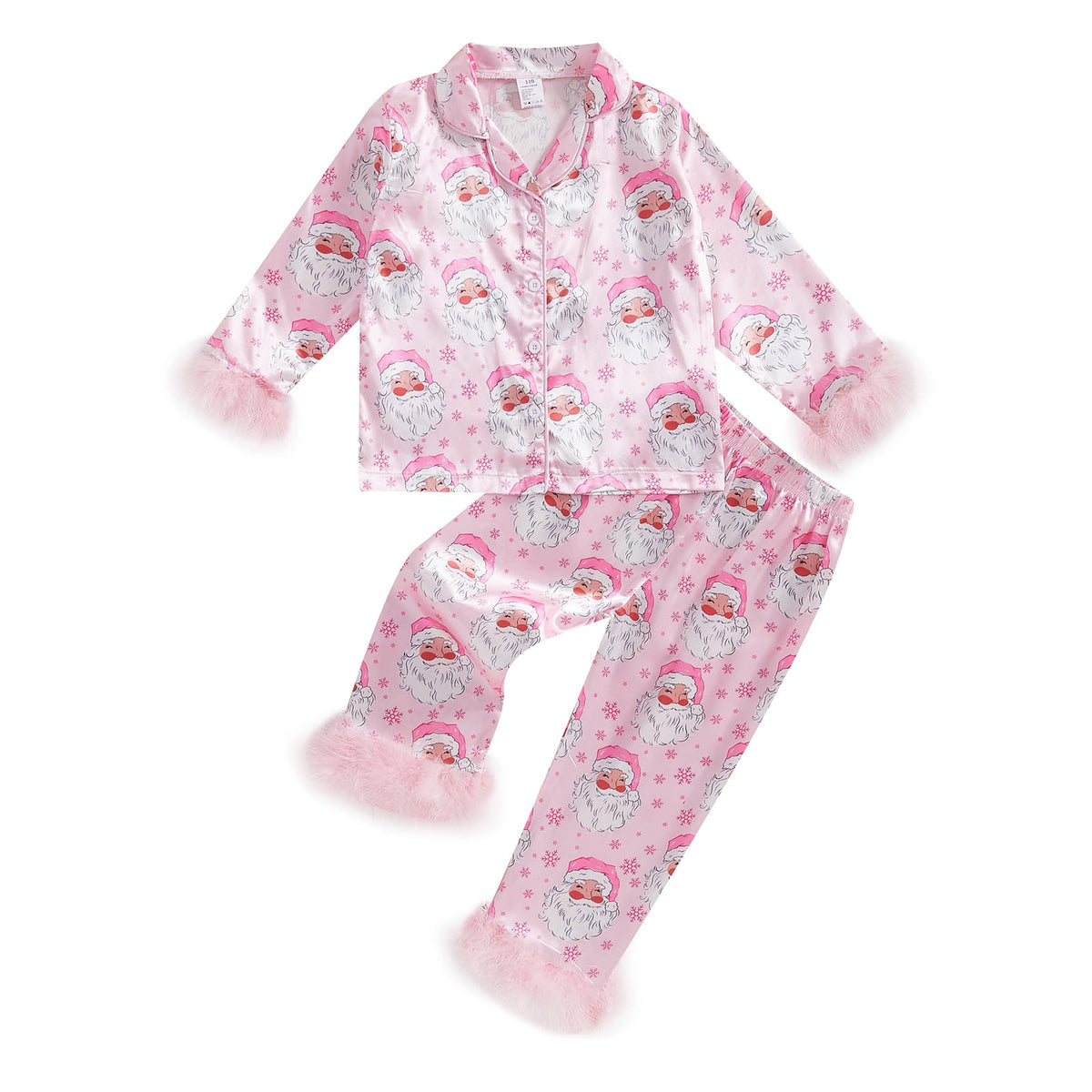 Toddler Girl Boy Christmas Satin Silk Pajamas Sets Button Down Sleep Shirt Top Pants Christmas Pjs Nightgown Outfit (Pink, 3-4 Years)