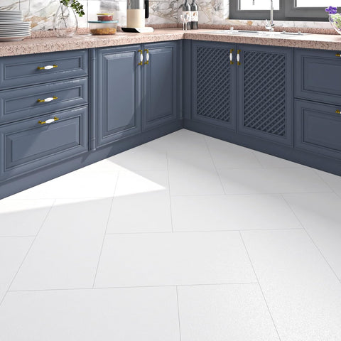 FunStick 12"x24" White Peel and Stick Floor Tile Waterproof White Vinyl Flooring Peel and Stick Wall Tiles for Kitchen Bathroom Stick on Floor Tiles for Bedroom Sticky Laminate Flooring Tiles 5 Pcs