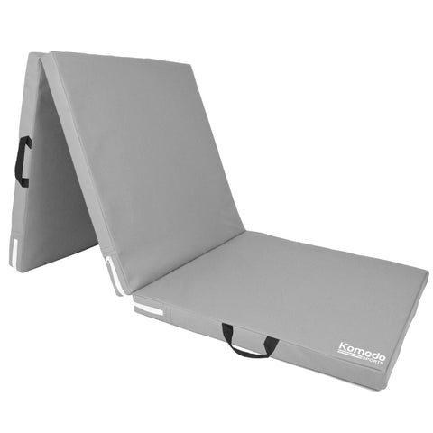 Komodo Tri Folding Yoga Mat - PVC Leather 6ft 5cm Thick Padded Floor Mats (Grey)