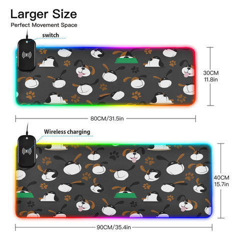Funny Dog Paw-01 Wireless Charging Mouse Pad for Mobile Phone Extra Large Gaming Mousepad with 13 Lighting Modes Computer Mat for MacBook PC Laptop Desk Office Home Gaming