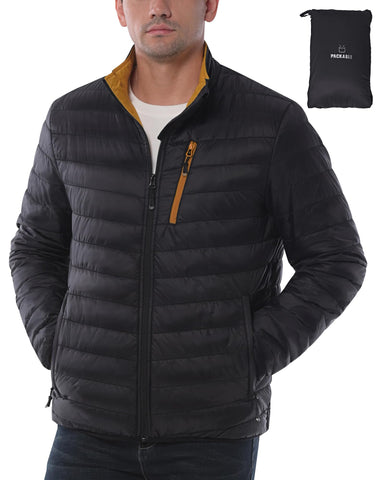 33,000ft Mens Winter Lightweight Jacket Warm Short Packable Puffer Jacket Transitional Padded Jacket Quilted Jacket for Men Lined for Hiking Travelling Black S
