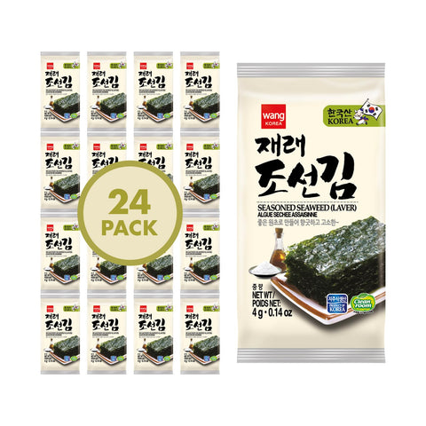 Wang Korean Roasted Seaweed Snack, Keto-friendly, Vegan, Gluten-Free, Healthy Snack 0.14 Ounce, Pack of 24