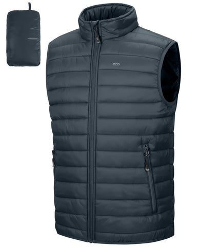 33,000ft Men's Lightweight Gilet, Packable Quilted Puffer Padded Vest Outerwear, Body Warmer Windproof Sleeveless Jacket for Golf Running Hiking Horse Riding Dark Grey S