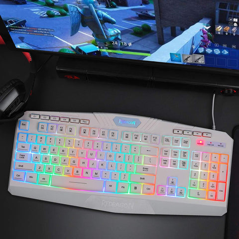 Redragon K503 PC Gaming Keyboard, RGB LED Backlit with Macro Recording, Wired, Multimedia Keys, Silent USB Keyboard with Wrist Rest for Windows PC Games (White)