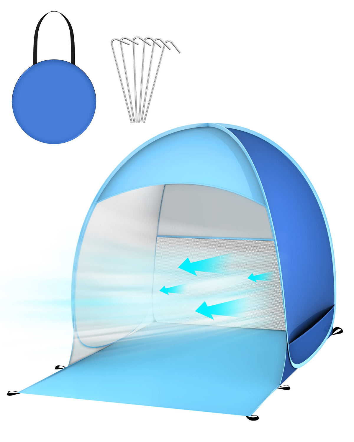 Pop Up Beach Tent Baby Lightweight Large Beach Tent for 3-4 Person Waterproof Beach Tent for Babies Adults Dogs Foldable Sun Shelters for Garden