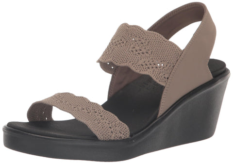Skechers Women's Rumble on-New Crush Wedge Sandal, Dark Taupe, 5