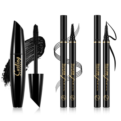 Boobeen 3 in 1 Eye Makeup Set with Liquid Eyeliner Pen, Microblading Eyebrow Pencil and Volume Mascara for Eyelashes, Quick-dry Waterproof Formula, Long Lasting Smudge-proof All Day Natural Eye Look