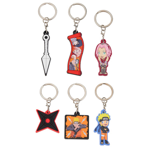 Naruto Boys Wallet and Keyrings for Kids - Mini Figures 6 Keychains or Wallet and Keyrings Gift Set (Multi Keyrings Set)
