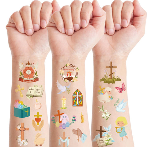 Generic 10 Sheets Easter Temporary Tattoos Religious Easter Temporary Tattoos Religious Christian Tattoos Stickers for Boys Girls Spring Easter Themed Stickers Easter Party Favors