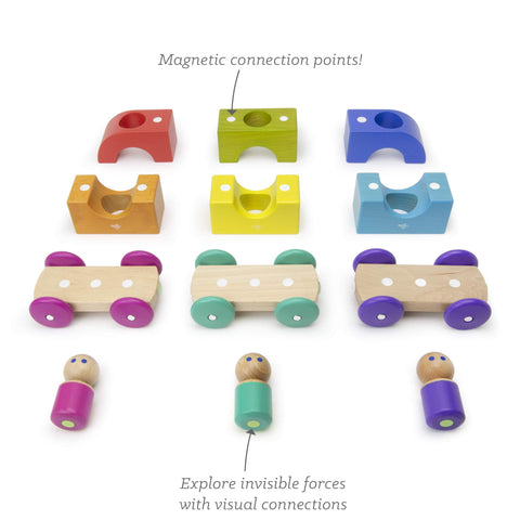 12 Piece Tegu Magnetic Tram Building Block Set, Rainbow