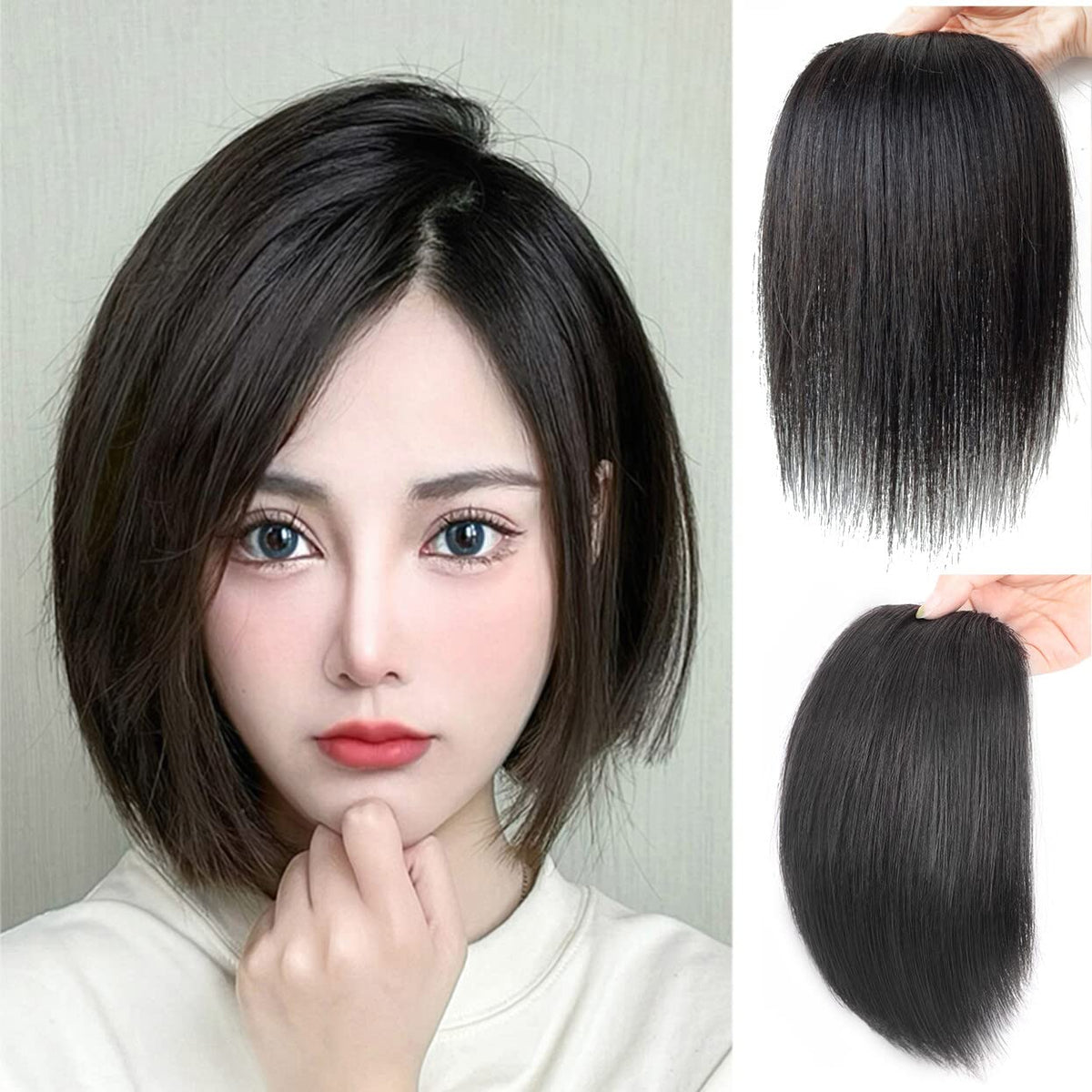 One Piece Clip in Hair Topper Extension Top & Side Invisible Hair Support Wiglet Half up for Women Puff Hairstyles 14" Synthetic Top Black