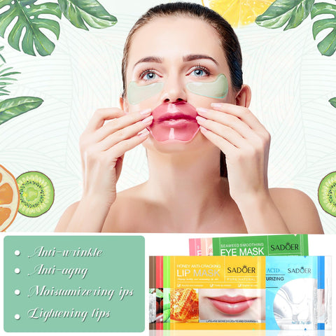 Swiffen 60 Pcs Moisturizing Lip Mask Eye Pads Lip Eyes Care Pads Mask Multi Pack Lip and Under Eye Patches for Puffy Eyes Spa Moisturizing Skincare Eye Lip Treatment (Lip and Eye)