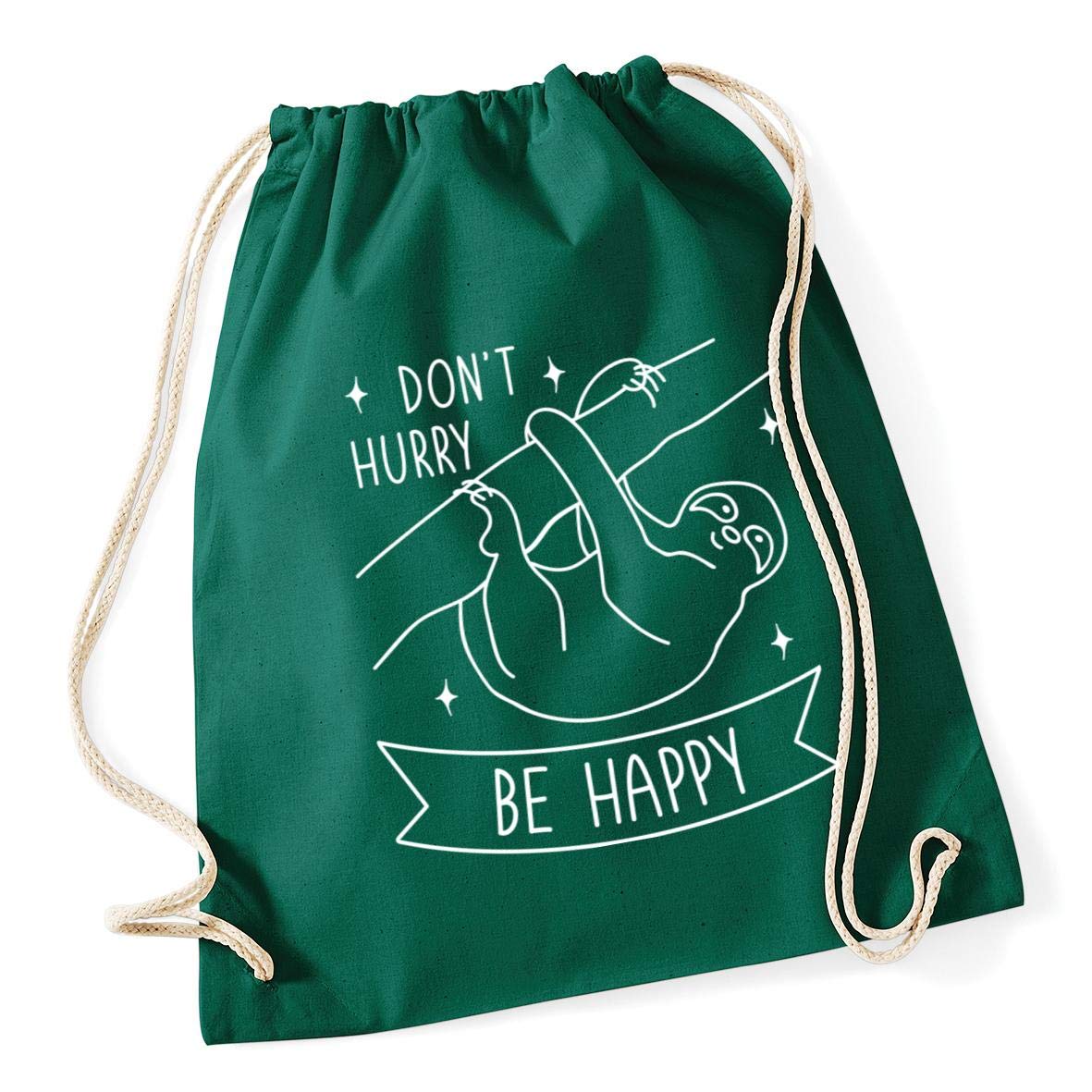 Hippowarehouse Don't hurry be happy Sloth Drawstring Cotton School Gym Bag 37cm x 46cm, 12 litres