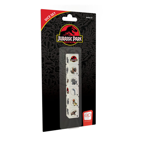 Jurassic Park Dice Set | Collectible d6 Dice Featuring Dinosaurs & More - Jurassic Park Logo, Dilophosaurus, Triceratops, Brachiosaurus, Velociraptor, and T-Rex | Officially Licensed 6-Sided Dice