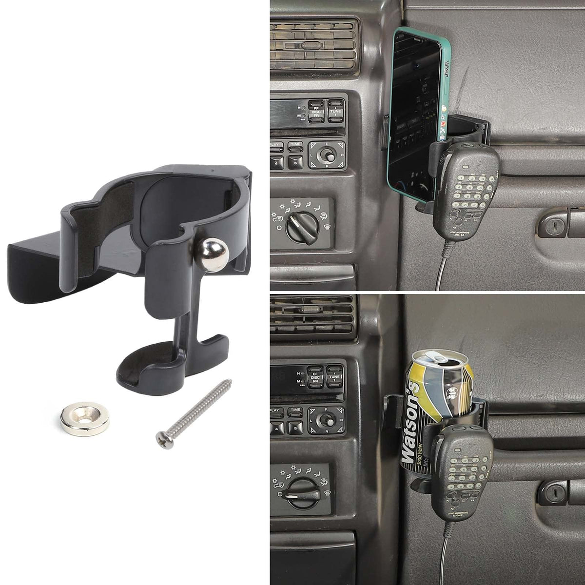 Jimen for TJ Phone Holder, Passenger Grab Bar Cellphone Mount Drink Cup Holder CB Mic Holder Compatible with Jeep Wrangler TJ 1997-2006