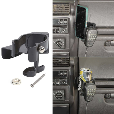 Jimen for TJ Phone Holder, Passenger Grab Bar Cellphone Mount Drink Cup Holder CB Mic Holder Compatible with Jeep Wrangler TJ 1997-2006