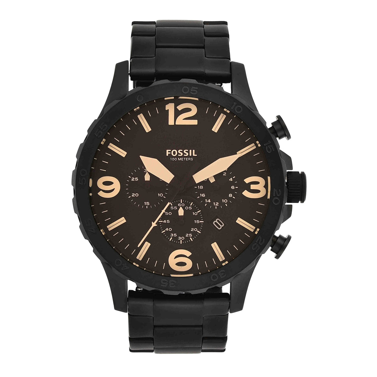 Fossil Watch for Men Nate, Quartz Chronograph Movement, 50 mm Black Stainless Steel Case with a Stainless Steel Strap, JR1356