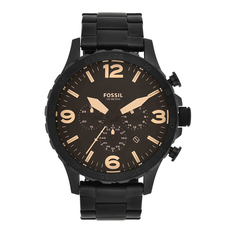 Fossil Watch for Men Nate, Quartz Chronograph Movement, 50 mm Black Stainless Steel Case with a Stainless Steel Strap, JR1356
