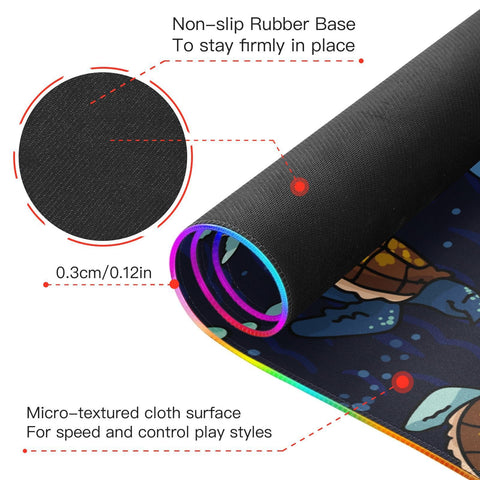 Cute Sea Turtles Wireless Charging Mouse Pad for Mobile Phone Extra Large Gaming Mousepad with 13 Lighting Modes Computer Mat for Office Home Gaming MacBook PC Laptop Desk