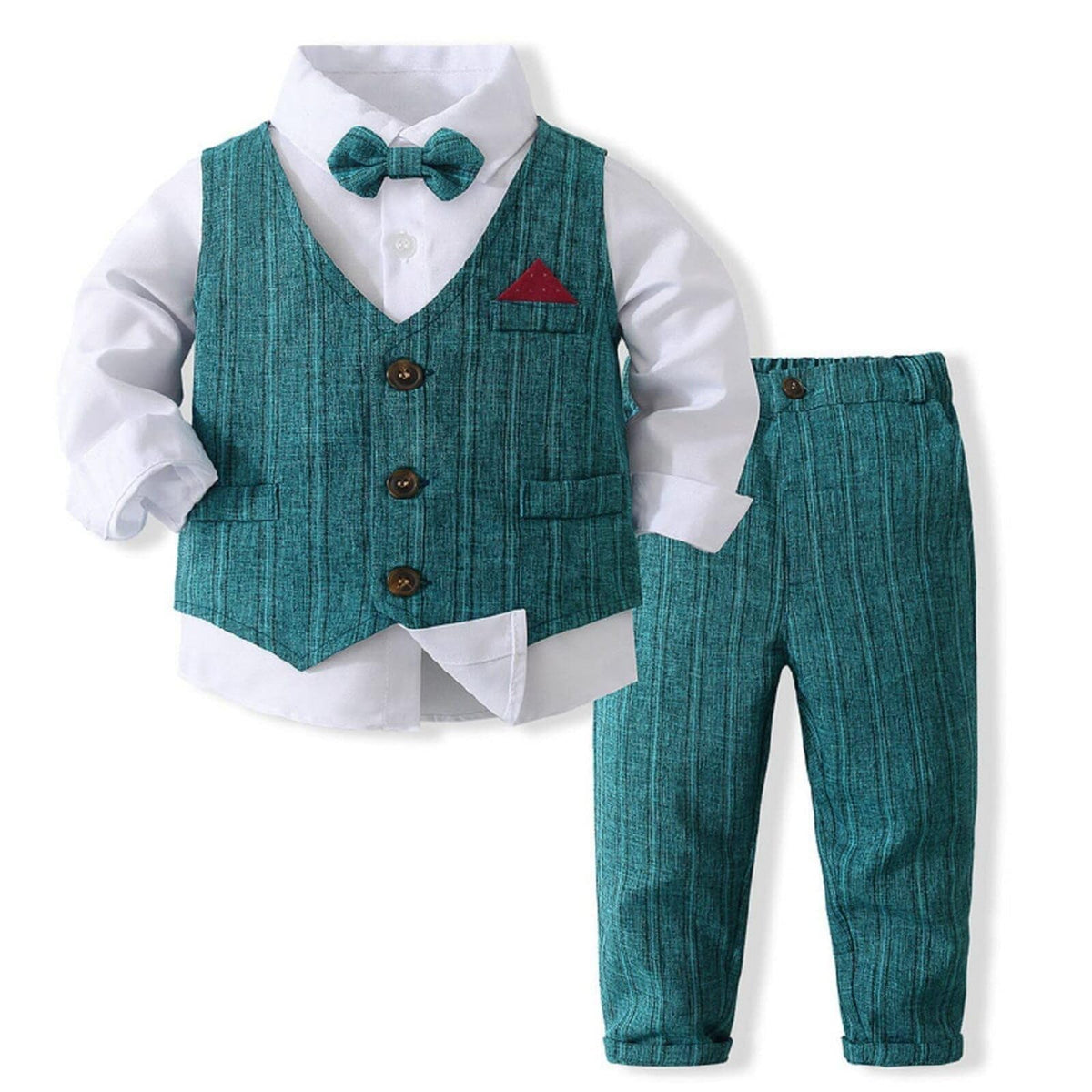 Baby Boy Suit Toddler Formal Outfit Kids 3 Piece Vest Gentleman Clothes Long Sleeve Shirt and Pants Set (Turquoise, 3-4T)